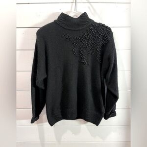 I.B. DIFFUSION – Black Beaded Turtleneck Sweater (Size M)